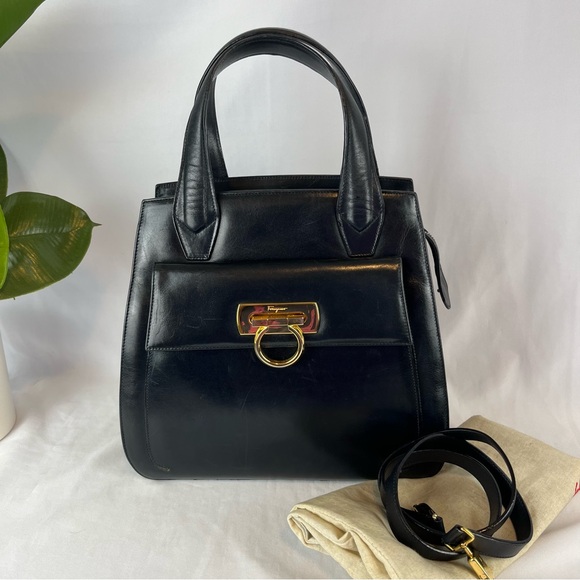 SALVATORE FERRAGAMO Vintage Gancini Turlock Goldtone Crossbody Bag with COA - Picture 1 of 14